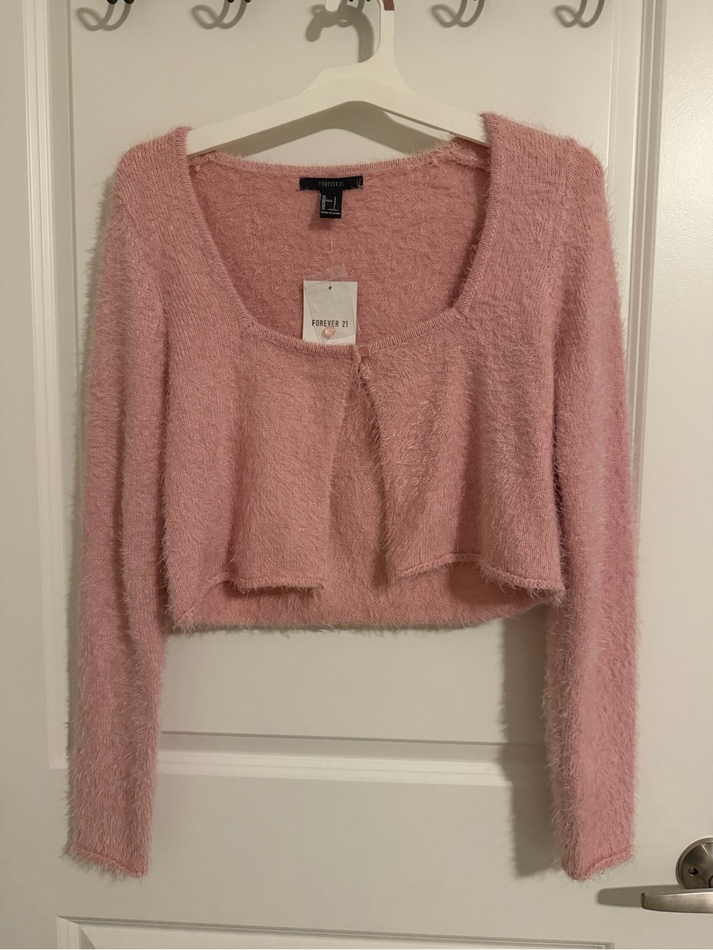 Forever 21 Dusty Pink Fuzzy Cropped Cardigan